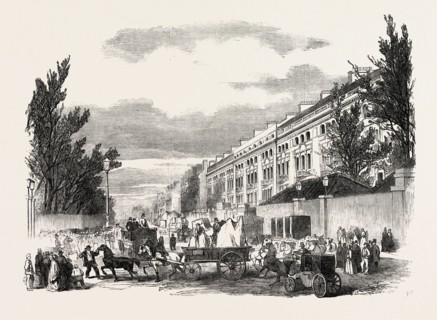 THE GREAT EXHIBITION, LAST DAY OF RECEIVING GOODS, LONDON, UK, 1851 engraving