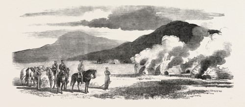 THE KAFFIR WAR: PART OF COLONEL MACKINNON'S PATROL OF THE CAPE CORPS BURNING THE KRAALS OF A REBEL
