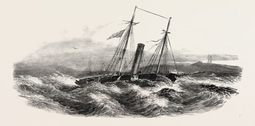 WRECK OF THE BORDER QUEEN STEAMER, ON THE WINGA ISLET, DENMARK, 1851 engraving