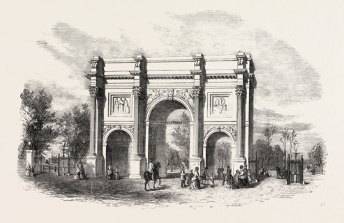 THE MARBLE ARCH CUMBERLAND-GATE HYDE PARK, LONDON, UK, 1851 engraving