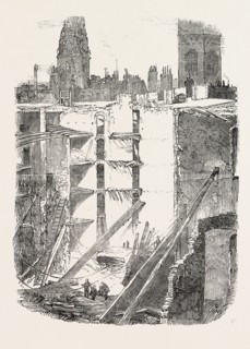 REMAINS OF THE FALLEN PREMISES IN GRACECHURCH STEEET, LONDON, UK, 1851 engraving