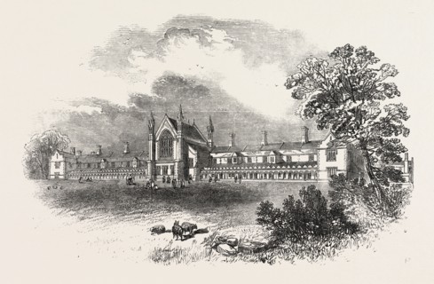 ST. PETER'S HOSPITAL, EAST HILL, WANDSWORTH, FROM THE RAILWAY, UK, 1851 engraving