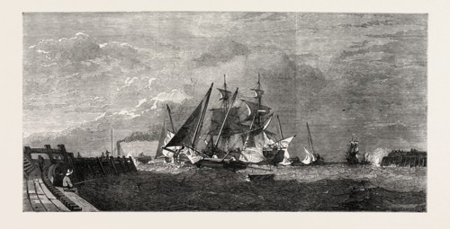 EXHIBITION OF THE SOCIETY OF PAINTERS IN WATER COLOURS, VESSELS LEAVING THE HARBOUR OF GREAT