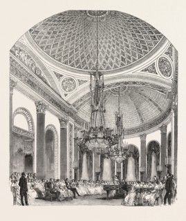 HER MAJESTY'S CONCERT, BUCKINGHAM PALACE, THE GRAND SALOON, LONDON, UK, 1851 engraving