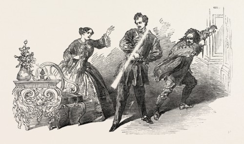 SCENE FROM A DAY OF RECKONING AT THE LYCEUM THEATRE, LONDON, UK, 1851 engraving