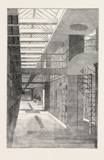BRITISH MUSEUM, THE ROYAL OR KING'S LIBRARY, THE LONG ROOM, LONDON, UK, 1851 engraving