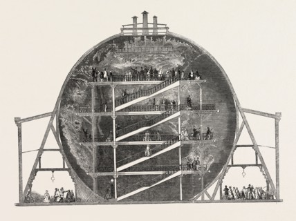 MR. WYLD'S MODEL OF THE EARTH, SECTIONAL VIEW, 1851 engraving