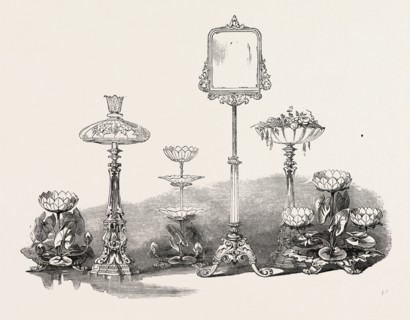 GROUP OF GLASS, BY MR. GREEN, ST. JAMES'S STREET, LONDON, UK, 1851 engraving