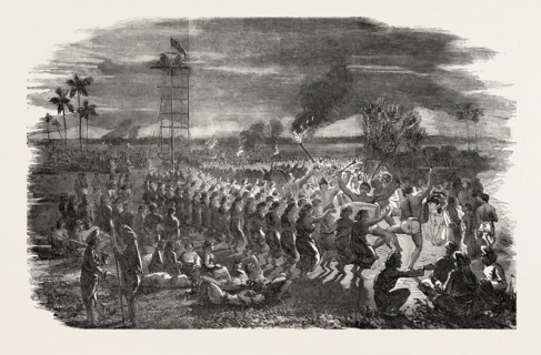 SONTHAL DANCE BY MOONLIGHT, 1851 engraving