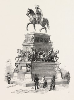 STATUE OF FREDERICK THE GREAT, BERLIN, GERMANY, 1851 engraving