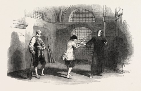 SCENE FROM BEETHOVEN'S FIDELIO, AT THE ROYAL ITALIAN OPERA, LONDON, UK; Grieve and Telbin's