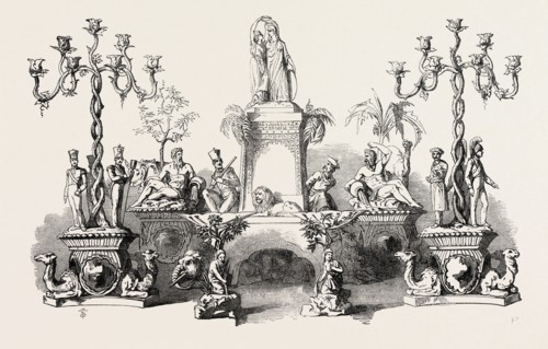 GROUP OF PLATE PRESENTED TO LORD ELLENBOROUGH, EXHIBITED BY HUNT AND ROSKELL, 1851 engraving