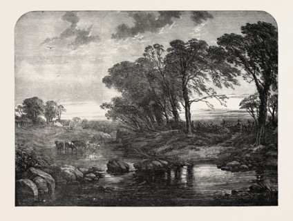 EXHIBITION OF THE ROYAL ACADEMY: THE EVENING HOUR PAINTED BY T. CRESWICK, R.A., 1851 engraving