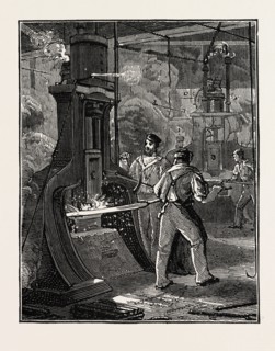 STEAM HAMMER AT THE CLYDE WORKS, UK, 1873 engraving