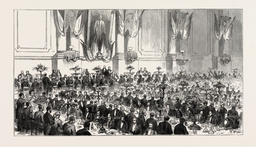 THE CUTLER'S FEAST AT SHEFFIELD, UK: BANQUET IN THE CUTLERS' HALL, 1873 engraving