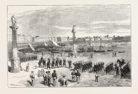 THE CIVIL WAR IN SPAIN: GENERAL PAVIA'S TROOPS ENTERING CADIZ, 1873 engraving