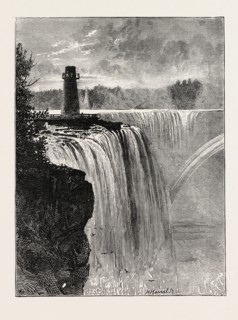 THE FALLS OF NIAGARA: HORSESHOE FALL AND PROFILE ROCK, CANADA, US, USA, 1873 engraving