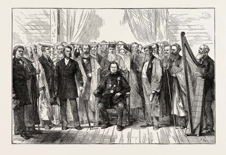 THE MOLD EISTEDDFOD: CHAIRING THE BARD, WALES, UK, 1873 engraving