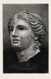 THE CASTELLANI COLLECTION AT THE BRITISH MUSEUM: BRONZE HEAD OF APHRODITE, UK, 1873 engraving