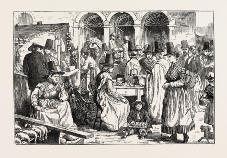 THE MOLD EISTEDDFOD: HOLYHEAD MARKET, WALES, UK, 1873 engraving
