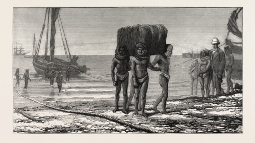 UNSHIPPING AT ALGOA BAY KAFFIRS AT WORK, CAPE COLONY, SOUTH AFRICA