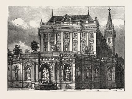 FOUNTAIN OF THE ARCHDUKE ALBRECHT, VIENNA, AUSTRIA, 1873 engraving