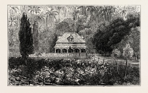 VIEWS IN SANTIAGO DE CUBA: A CUBAN MERCHANT'S COUNTRY SEAT, CUBA, 1873 engraving