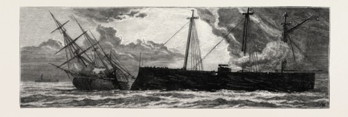 THE CARTAGENA INSURRECTION, SPAIN: THE INSURGENT FRIGATE NUMANCIA RUNNING DOWN HER CONSORT THE