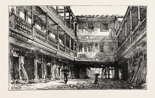 THE FOUR SWANS INN, BISHOPSGATE STREET, SKETCHED DURING THE RECENT DEMOLITION, LONDON, UK, 1873