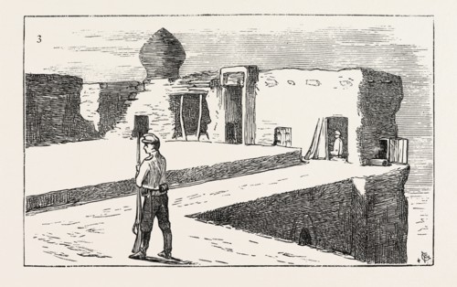 THE RUSSIAN EXPEDITION TO KHIVA: Sentinel on the walls of the fortress Chasar Asp., 1873 engraving