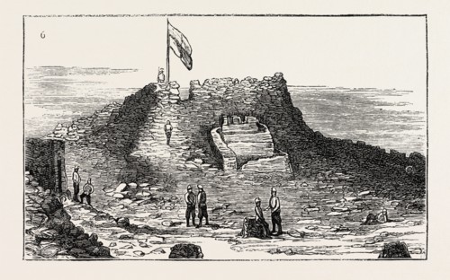 THE RUSSIAN EXPEDITION TO KHIVA: Interior of Fort Tamdi, 1873 engraving