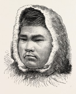 OCCOCOK, ESQUIMAUX RESCUED BY CAPTAIN ALLAN FROM AN ICE FLOE, 1873 engraving