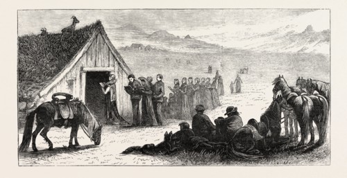 AN ICELANDIC WEDDING: THE WEDDING PROCESSION, ICELAND, 1873 engraving