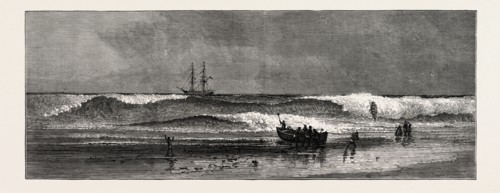 THE WEST COAST OF AFRICA: THE ASHANTEE WAR: LANDING THROUGH THE SURF AT ASSINEE, ANGLO ASHANTI WAR,