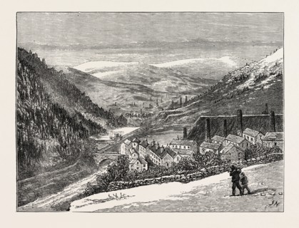 THE STRIKE IN SOUTH WALES, UK: VIEW OF MERTHYR AND THE VILLAGE OF CEFN, 1873 engraving