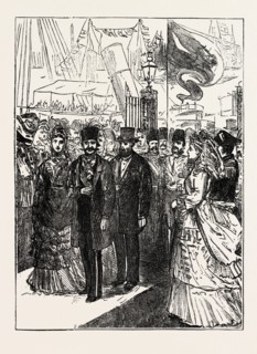 H.M. THE SHAH AT GREENWICH, LONDON, UK, 1873 engraving