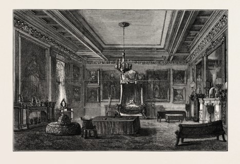 THE SHAH'S BEDROOM IN BUCKINGHAM PALACE, LONDON, UK, 1873 engraving