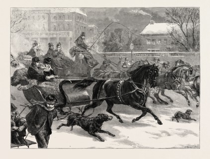 SLEIGHING AT HARLEM, NEW YORK, UNITED STATES OF AMERICA, US, USA, 1873 engraving