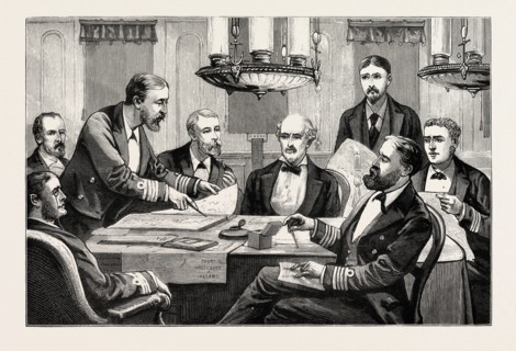 THE DISTRESS IN IRELAND, WITH THE DUKE OF EDINBURGH'S RELIEF SQUADRON: IN THE DECK SALOON OF H.M.S.