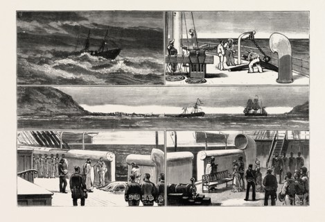 COMING BACK FROM ZULULAND, ON BOARD H.M.S. ORONTES: 1. The Orontes at Anchor in a North-Easter off