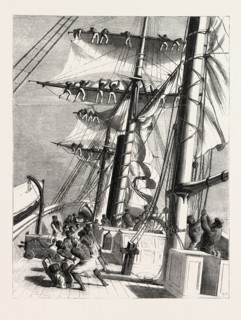 THE LIVINGSTONE EXPEDITION IN AFRICA: H.M.S. LYNX, SENT FOR THE RELIEF OF THE EXPEDITION, TAKING IN