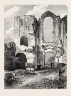 RUINS OF CASTLE ACRE PRIORY, NORFOLK, BY R.P. LEITCH. FROM THE ROYAL ACADEMY EXHIBITION, 1860