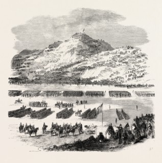THE REVIEW BY HER MAJESTY OF RIFLE VOLUNTEERS AT EDINBURGH: VIEW LOOKING TOWARDS ARTHUR'S SEAT AND