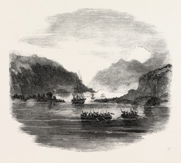 H.M.S. TERMAGANT CONVOYING THE GUN BOATS GRAPPLER AND FORWARD THROUGH THE STRAITS OF MAGELLAN: