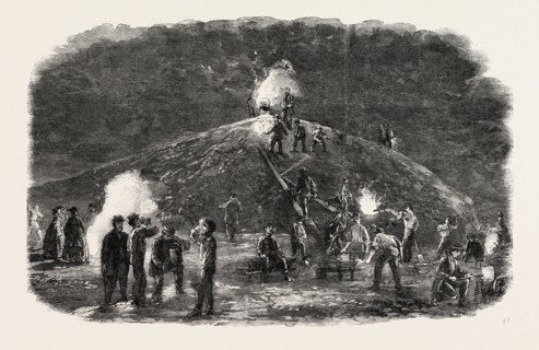 THE DEPTFORD RIFLE CORPS (34TH KENT) FORMING EARTHWORKS FOR THEIR SHOOTING GROUND BY TORCHLIGHT,