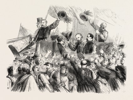 GARIBALDI'S ENTRY INTO NAPLES, A SKETCH IN THE STRADA DI TOLEDO, BY T. NAST, 1860 engraving