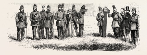 THE ELECTRIC TARGET INVENTED BY LIEUT. CHEVALIER, 1860 engraving