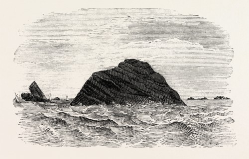 THE BLACK ROCK, OFF THE COAST OF MAYO, 1860 engraving