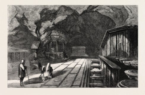 THE GROTTO OF SANTA ROSALIA, PALERMO, ITALY, 1860 engraving