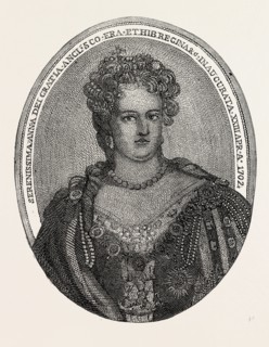 PORTRAIT OF QUEEN ANNE COMPOSED ENTIRELY OF MINUTE WRITING, 1860 engraving